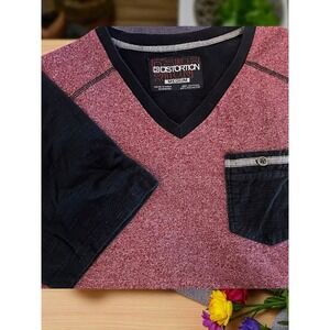 Distortion V Neck T Shirt Men's Size Medium Red‎ And Black